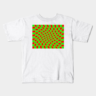 Twisted Checkered Square Pattern - Green & Red Kids T-Shirt